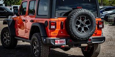 Back View Photo of a Parked Red Jeep Wrangler Rubicon ...